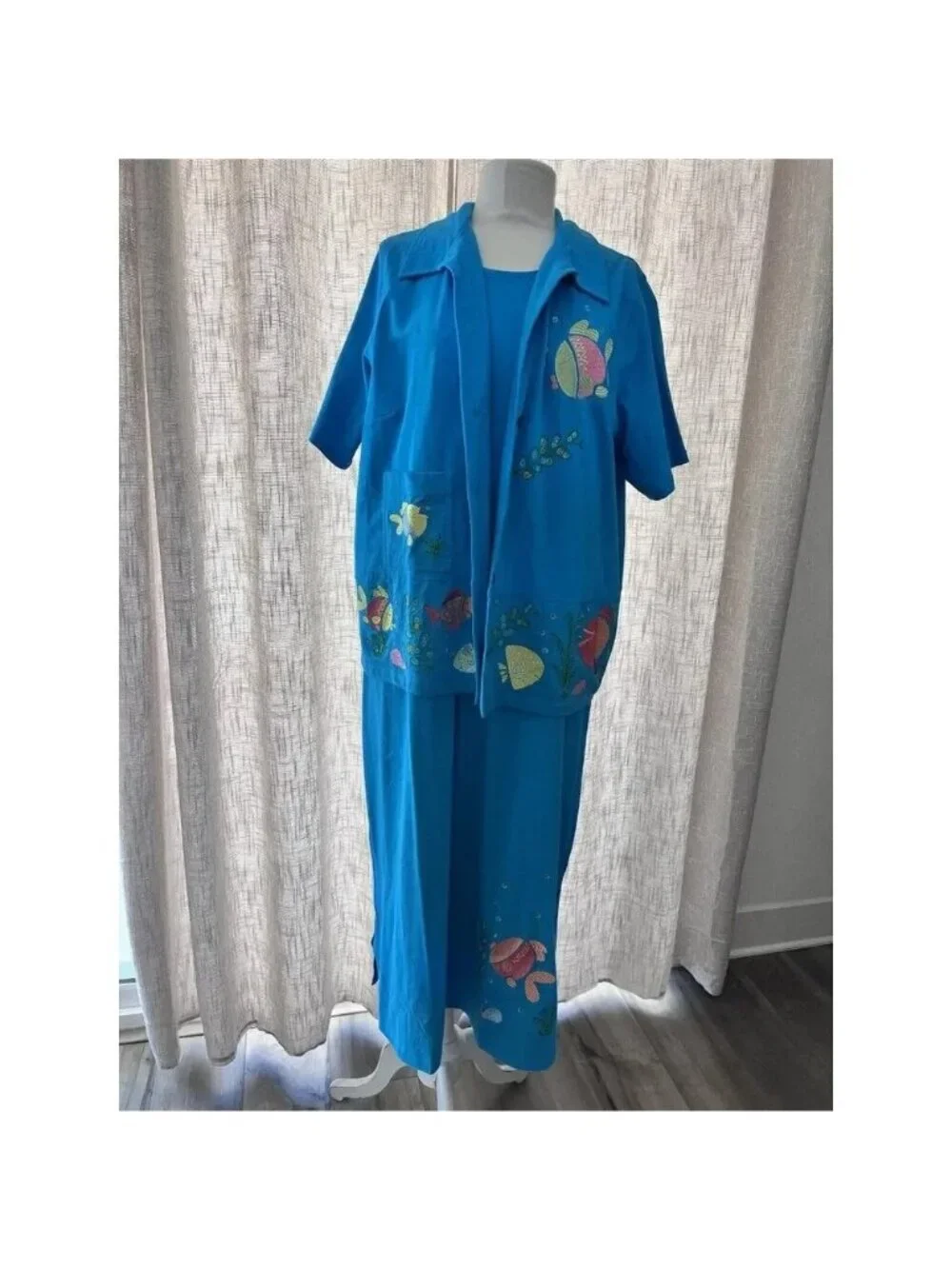 Davina Women’s Blue Embroidered Maxi Dress & Jacket Set 1X Cruise Resort Travel